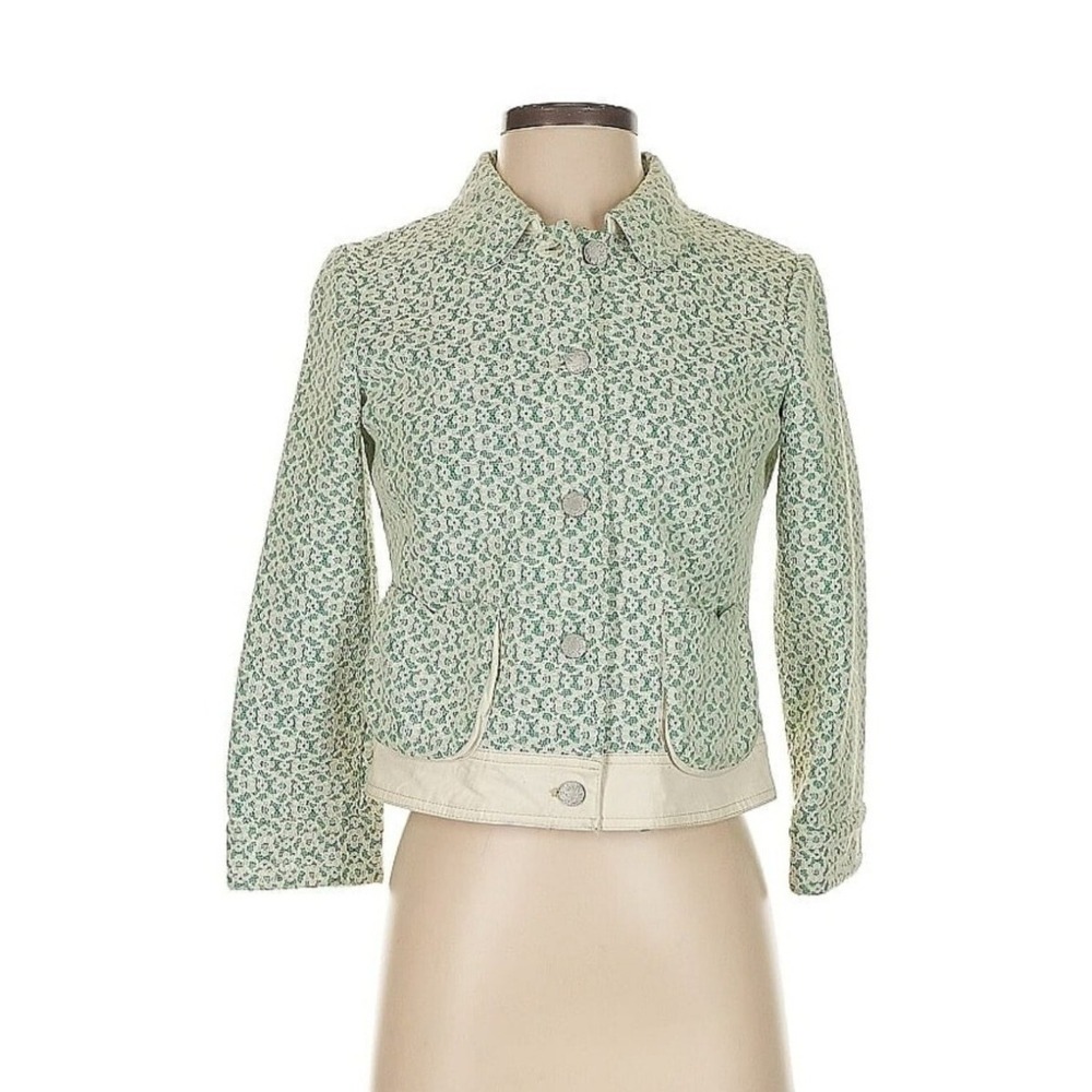 NEW XS ANTHROPOLOGIE Lattice Meadow Lace Green Jacket Blazer Cartonnier Feminine